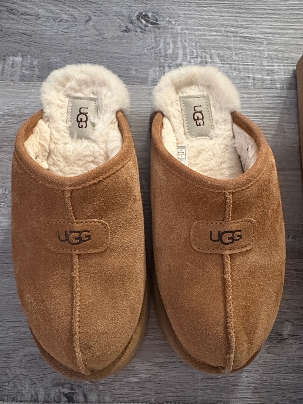 UGG adult Chestnut Brown Suede Shearling Clog Slippers